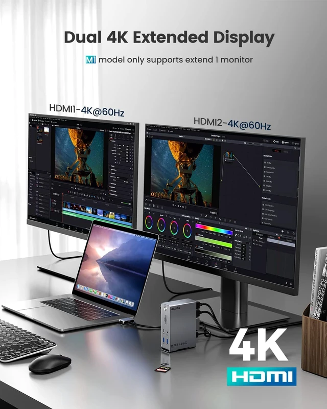 Alt view image 3 of 7 - MacBook Pro Docking Station, 14-in-2 Dual USB C Docking Station Dual Monitor for MacBook Pro (Not M1) with Dual 4K HDMI 60Hz, 10Gbps USB A/C,3 USB 3.0,2USB 2.0 RJ45, Audio, SD/TF Slots, 100W PD