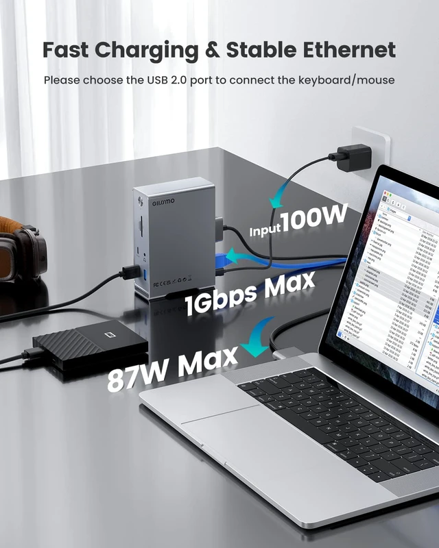 Alt view image 5 of 7 - MacBook Pro Docking Station, 14-in-2 Dual USB C Docking Station Dual Monitor for MacBook Pro (Not M1) with Dual 4K HDMI 60Hz, 10Gbps USB A/C,3 USB 3.0,2USB 2.0 RJ45, Audio, SD/TF Slots, 100W PD