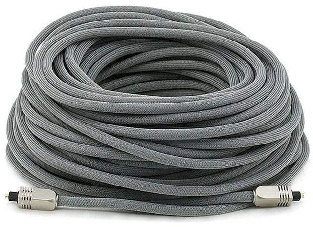 Main image of Premium S/PDIF (Toslink) Digital Optical Audio Cable - Silver - 100ft Heavy Duty Mesh Jacket, Metal Connector Heads, for Play Station, Xbox one, Home Theater & More Gray