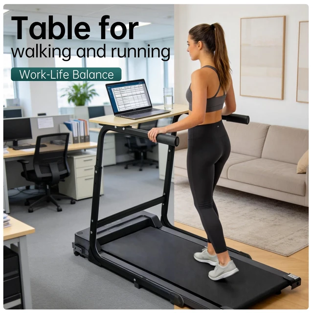 Alt view image 5 of 7 - Walking Pad Desk Adjustable Height with Handlebar, 2-in-1 Desk Attachment, Stable Laptop Workstation for Home Office