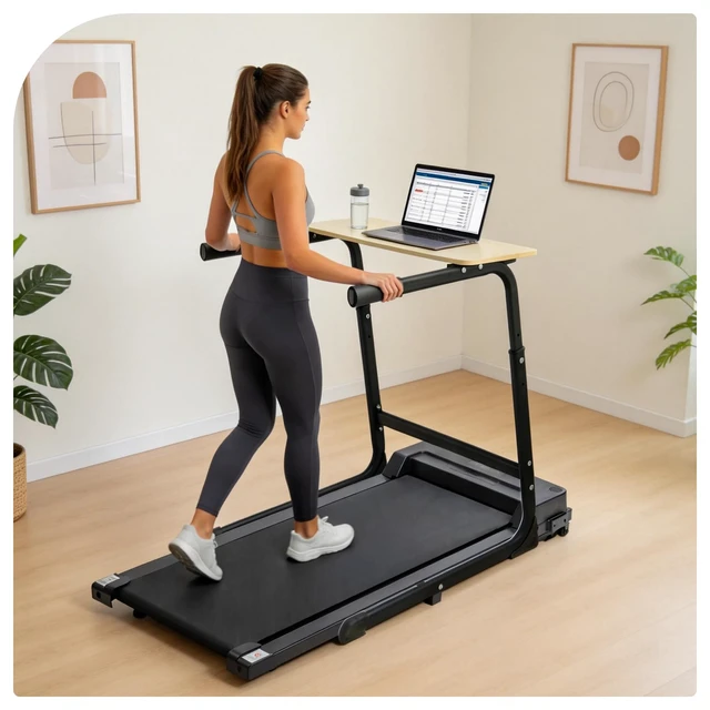 Alt view image 6 of 7 - Walking Pad Desk Adjustable Height with Handlebar, 2-in-1 Desk Attachment, Stable Laptop Workstation for Home Office