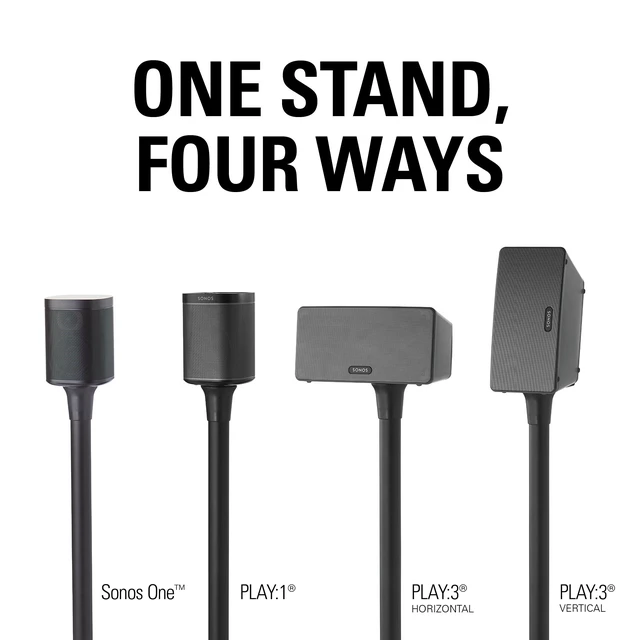 Alt view image 2 of 7 - Wireless Sonos Speaker Stand for Sonos One, Play:1, & Play:3 - Audio-Enhancing Design with Built-in Cable Management - Single Stand (Black) - WSS21-B1