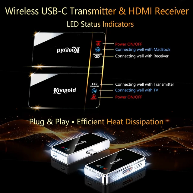 Alt view image 2 of 7 - Wireless USB-C Transmitter and HDMI Receiver,1080P@60Hz Display Kit Supports phone, tablet and laptop screen mirroring on compatible HDMI displays,Plug-and-play