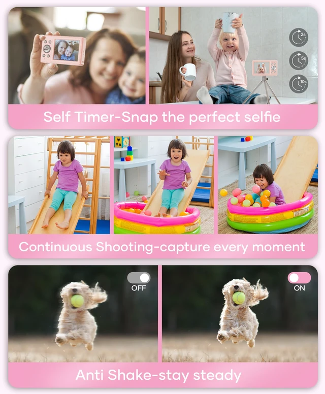 Alt view image 4 of 7 - Digital Camera 56MP, FHD 1080P Point & Shoot Camera with 32GB SD Card, 2 Batteries, and Lanyard, Ideal for Kids & Teens, Suitable Gift for Girls Pink, 3-Pack