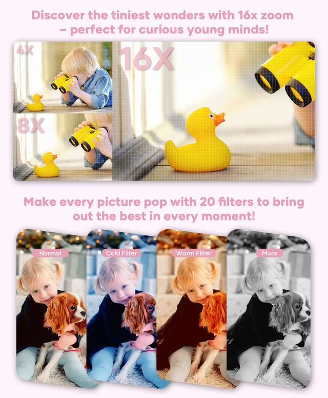 Alt view image 5 of 7 - Digital Camera 56MP, FHD 1080P Point & Shoot Camera with 32GB SD Card, 2 Batteries, and Lanyard, Ideal for Kids & Teens, Suitable Gift for Girls Pink, 3-Pack