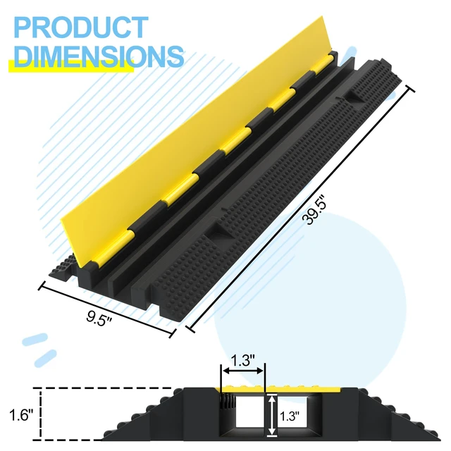 Alt view image 2 of 7 - 3 Packs 2-Channel Rubber Cable Protector Cover Ramp & Speed Bump 33000 Lbs Capacity,Industrial-grade Rubber,Flip-Open Lid,Modular Interlocking Design,Protect Cable & Control Traffic Speed