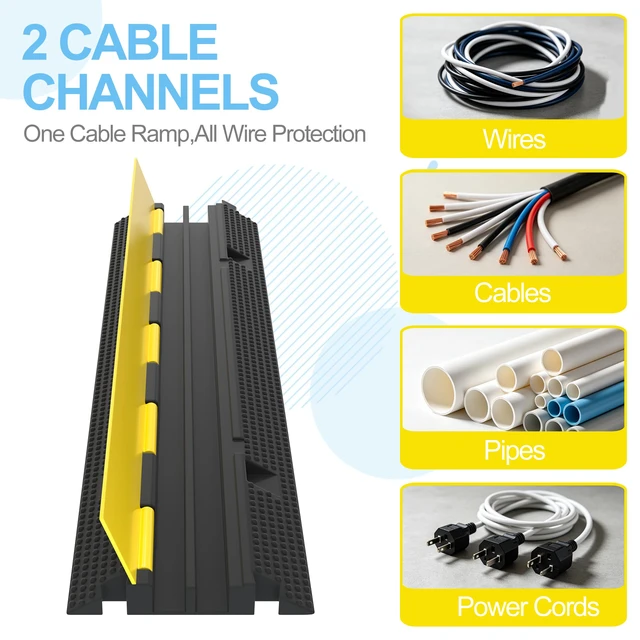 Alt view image 3 of 7 - 3 Packs 2-Channel Rubber Cable Protector Cover Ramp & Speed Bump 33000 Lbs Capacity,Industrial-grade Rubber,Flip-Open Lid,Modular Interlocking Design,Protect Cable & Control Traffic Speed