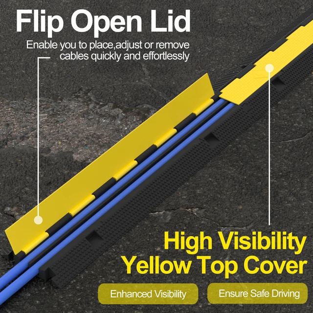 Alt view image 4 of 7 - 3 Packs 2-Channel Rubber Cable Protector Cover Ramp & Speed Bump 33000 Lbs Capacity,Industrial-grade Rubber,Flip-Open Lid,Modular Interlocking Design,Protect Cable & Control Traffic Speed