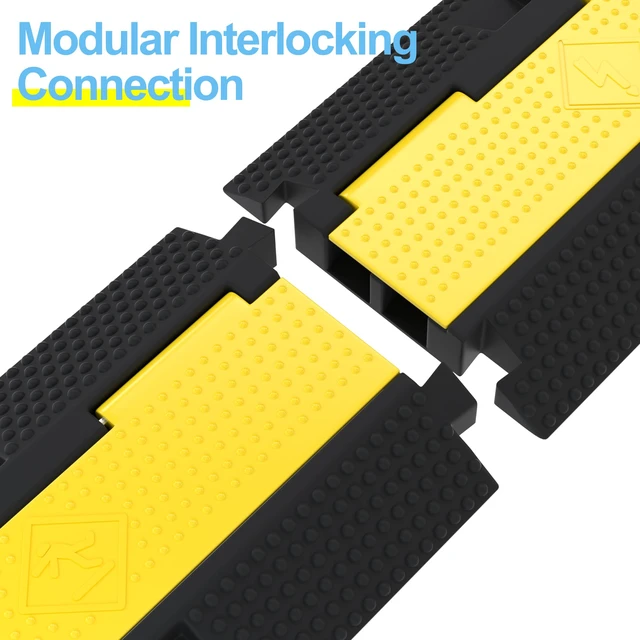 Alt view image 5 of 7 - 3 Packs 2-Channel Rubber Cable Protector Cover Ramp & Speed Bump 33000 Lbs Capacity,Industrial-grade Rubber,Flip-Open Lid,Modular Interlocking Design,Protect Cable & Control Traffic Speed