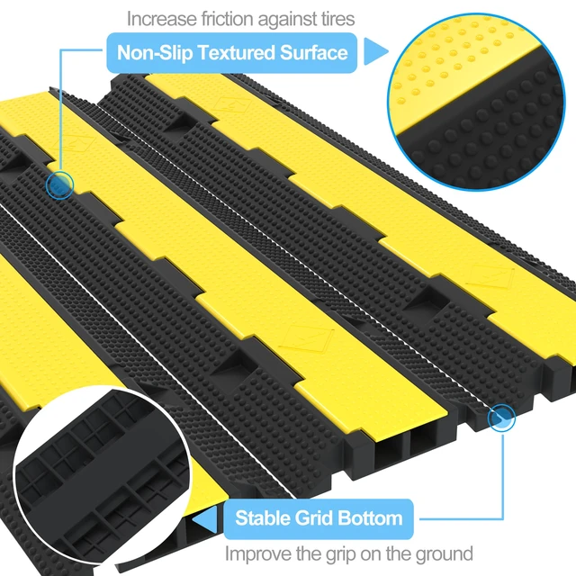 Alt view image 7 of 7 - 3 Packs 2-Channel Rubber Cable Protector Cover Ramp & Speed Bump 33000 Lbs Capacity,Industrial-grade Rubber,Flip-Open Lid,Modular Interlocking Design,Protect Cable & Control Traffic Speed