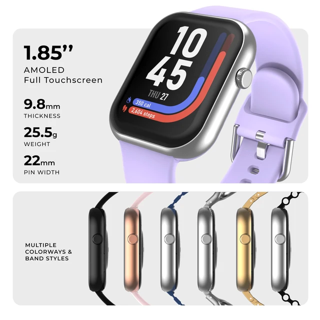 Alt view image 2 of 7 - AIR 5 Smartwatch, 1.85" AMOLED Display, Bluetooth Calling, 100+ Sports Modes, Heart Rate, SpO2, Sleep & Stress Tracking, Water Resistant, 7-Day Battery Life, for Android & iPhone