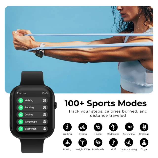 Alt view image 7 of 7 - AIR 5 Smartwatch, 1.85" AMOLED Display, Bluetooth Calling, 100+ Sports Modes, Heart Rate, SpO2, Sleep & Stress Tracking, Water Resistant, 7-Day Battery Life, for Android & iPhone