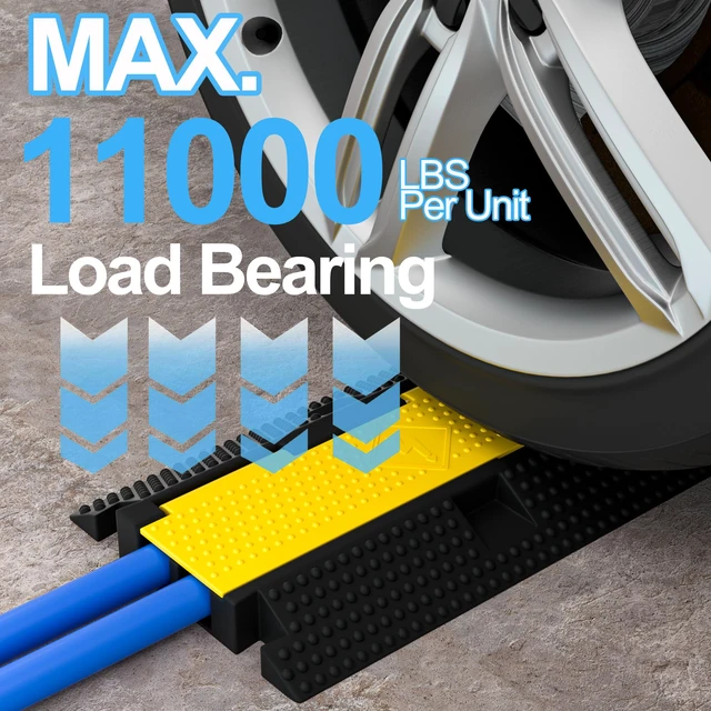 Alt view image 6 of 7 - 3 Packs 2-Channel Rubber Cable Protector Cover Ramp & Speed Bump 33000 Lbs Capacity,Industrial-grade Rubber,Flip-Open Lid,Modular Interlocking Design,Protect Cable & Control Traffic Speed