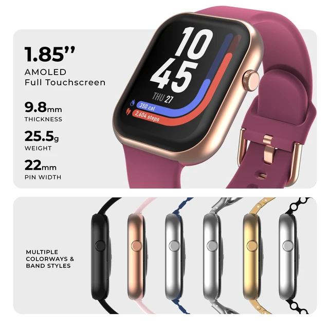 Alt view image 2 of 7 - AIR 5 Smartwatch, 1.85" AMOLED Display, Bluetooth Calling, 100+ Sports Modes, Heart Rate, SpO2, Sleep & Stress Tracking, Water Resistant, 7-Day Battery Life, for Android & iPhone