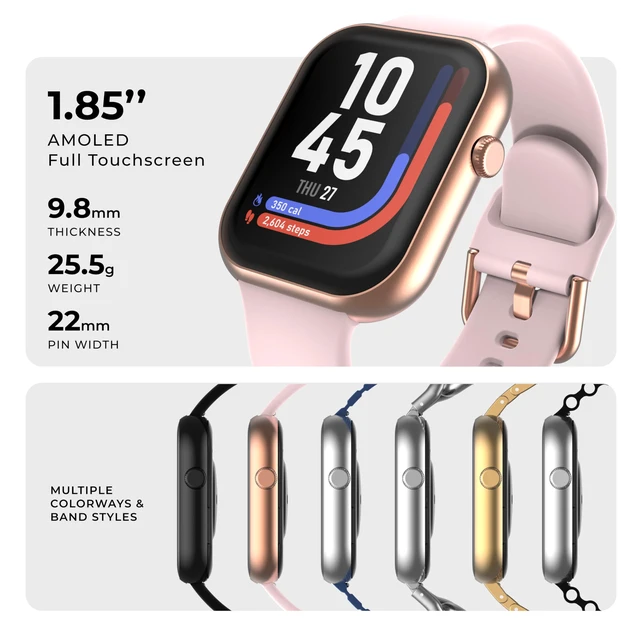 Alt view image 2 of 7 - AIR 5 Smartwatch, 1.85" AMOLED Display, Bluetooth Calling, 100+ Sports Modes, Heart Rate, SpO2, Sleep & Stress Tracking, Water Resistant, 7-Day Battery Life, for Android & iPhone