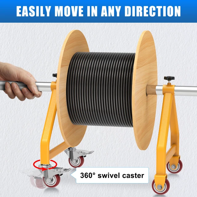 Alt view image 3 of 7 - Wire Spool Rack Portable Cable Caddy with Wheels, 220 lbs Capacity Full Carbon Steel Frame,Scratch-Resistant Powder Coat Finish,Folds Flat for Compact Storage, Lightweight