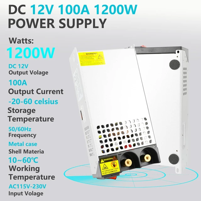 Alt view image 4 of 7 - DC 12V 100A 1200W Power Supply 110V AC to 12V DC Converter Adapter 12 Volt 100amp 1200W Switching Power Supply Transformer SMPS for LED Strip Light CCTV Camera Security System Radio 3D Printer