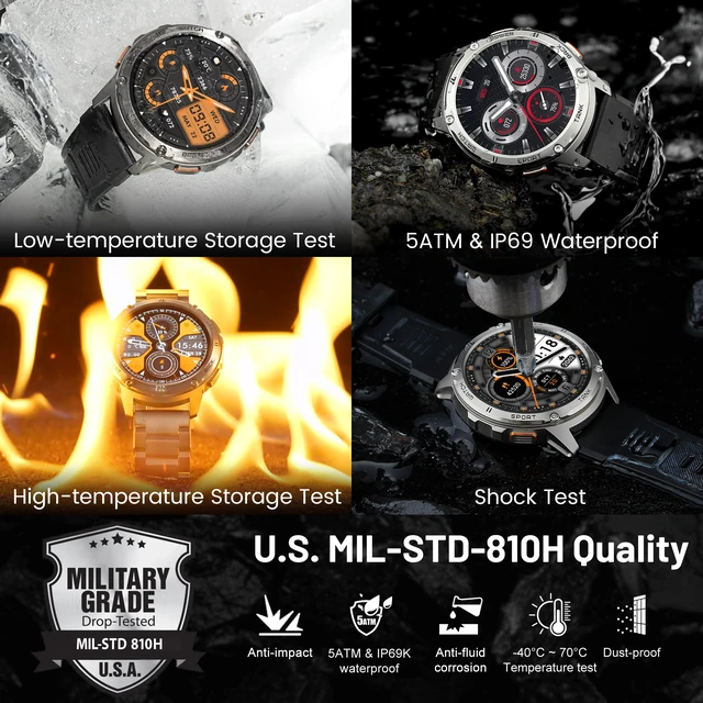Alt view image 2 of 7 - Tank T3 Smart Watch, 5 ATM & IP69K Waterproof, 60-Day Long Battery 1.43 AMOLED Full Metal Body Rugged Military Smartwatch, 170+ Sport Modes, Answer/Make Calls, Fitness Watch for Android/iOS