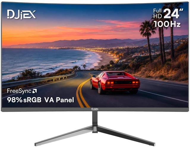 Main image of 24 Inch Curved Monitor, FHD 1080P 100Hz VA Computer Display for PC 3000R VA Screen, 4000:1 Contrast, 98% sRGB, HDR10, FreeSync, HDMI VGA, VESA 75x75mm, Low Blue Light for Office, Study, Home