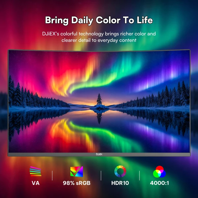 Alt view image 3 of 7 - 24 Inch Curved Monitor, FHD 1080P 100Hz VA Computer Display for PC 3000R VA Screen, 4000:1 Contrast, 98% sRGB, HDR10, FreeSync, HDMI VGA, VESA 75x75mm, Low Blue Light for Office, Study, Home