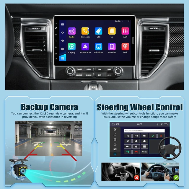 Alt view image 5 of 7 - 10.1 inch Single Din Car Stereo Wireless Carplay 10 inch Touchscreen Radio Support FM Radio/YouTube Video/Car Play/Android Auto/Bluetooth/SWC + Backup Camera + Mic