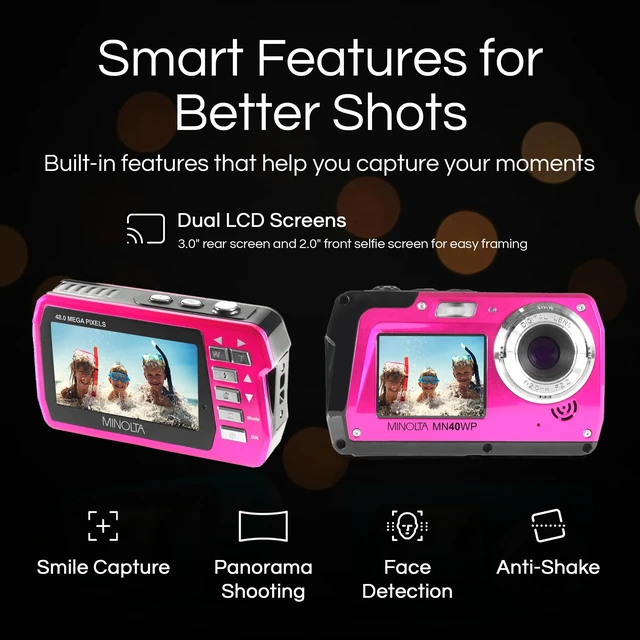 Alt view image 3 of 7 - MN40WP 48MP QHD Dual LCD Screen Waterproof Camera, Pink Capture sharp photos and video with intuitive controls for travel, family and everyday moments