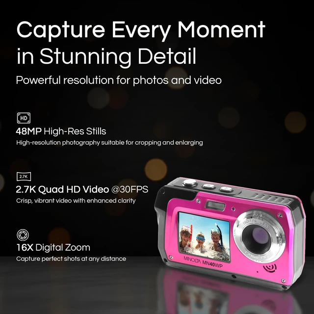 Alt view image 2 of 7 - MN40WP 48MP QHD Dual LCD Screen Waterproof Camera, Pink Capture sharp photos and video with intuitive controls for travel, family and everyday moments