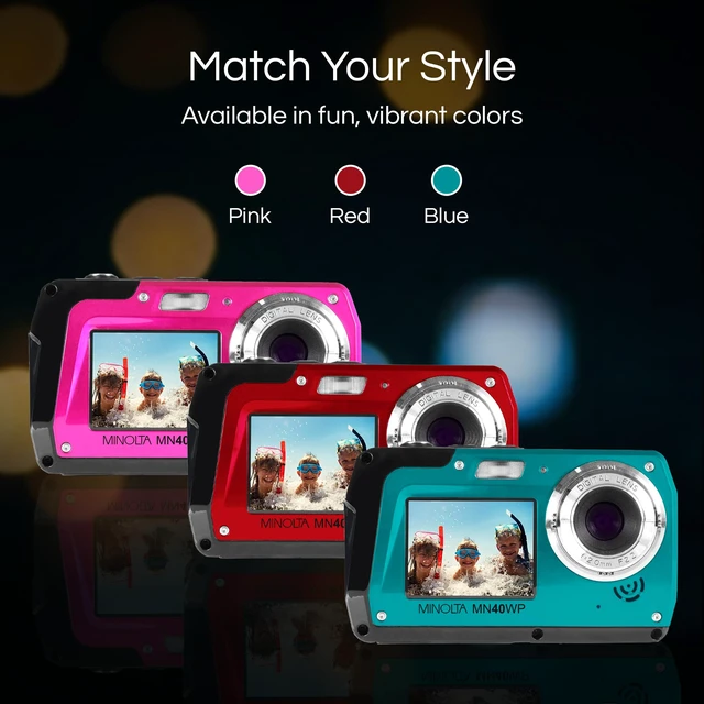 Alt view image 5 of 5 - MN40WP 48MP QHD Dual LCD Screen Waterproof Camera, Red Includes a carrying case and neck strap for comfortable viewing and easy transport