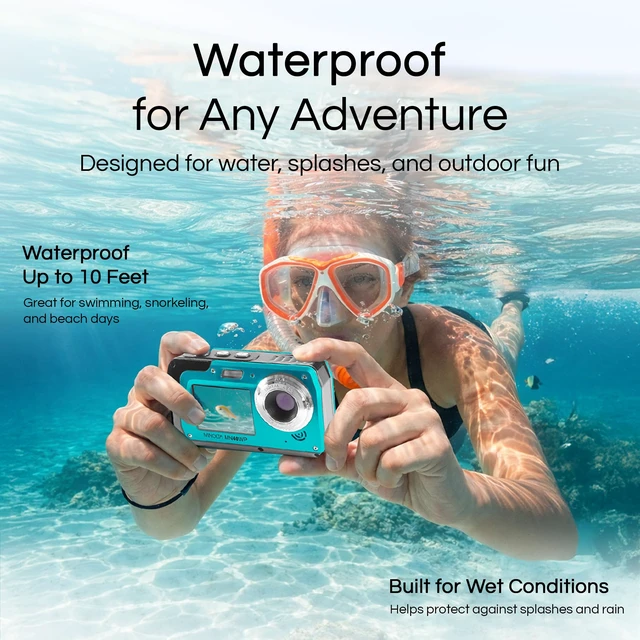 Alt view image 4 of 5 - MN40WP 48MP QHD Dual LCD Screen Waterproof Camera, Blue Waterproof design captures photos and HD video at the beach, pool and on outdoor adventures