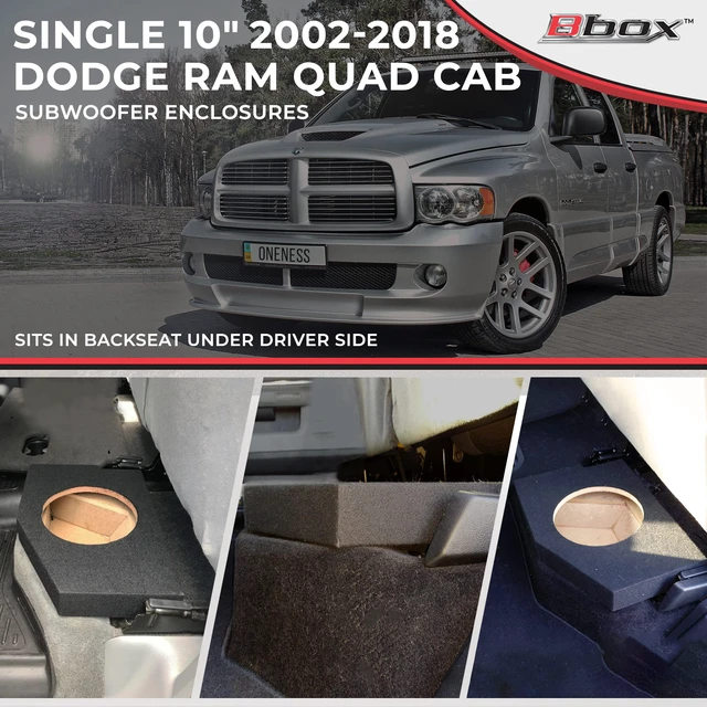 Alt view image 2 of 6 - Bbox Single 10 Inch Subwoofer Sealed Enclosure - Fits 2002-2018 Dodge Ram Quad Cab - Carpeted Car Subwoofer Boxes & Enclosures - Subwoofer Box Improves Audio Quality, Sound and Bass - Charcoal
