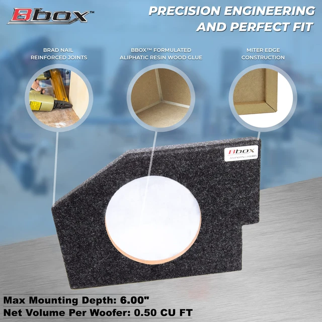 Alt view image 4 of 6 - Bbox Single 10 Inch Subwoofer Sealed Enclosure - Fits 2002-2018 Dodge Ram Quad Cab - Carpeted Car Subwoofer Boxes & Enclosures - Subwoofer Box Improves Audio Quality, Sound and Bass - Charcoal