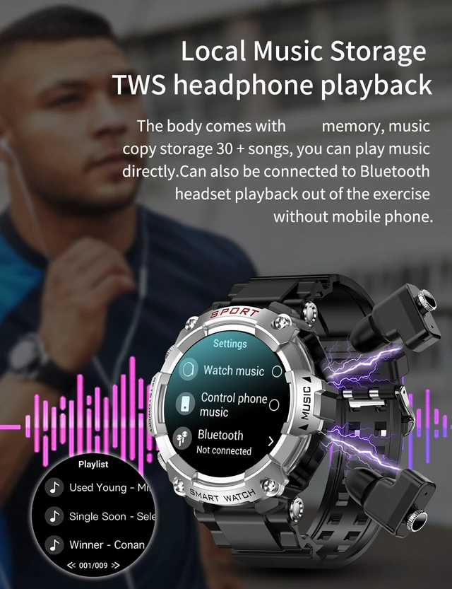 Alt view image 6 of 7 - Smart Watch with Earbuds for Men, 1.52 Inch Round Fitness Watch T96, 2 in 1 Bluetooth Watch with Step,Calories, Sports Smart Watch Long Time Standby for iOS & Android