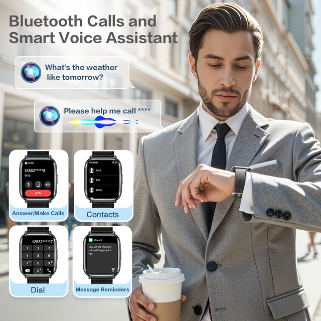 Alt view image 3 of 7 - Black SmartWatch for Women, 1.75" AMOLED & Da GPT AI Make Bluetooth Calls & Use Da Fit App. Track Bp, Heart Rate & Fitness Tracker. Reloj Inteligente Para Mujer (Ios & Android)