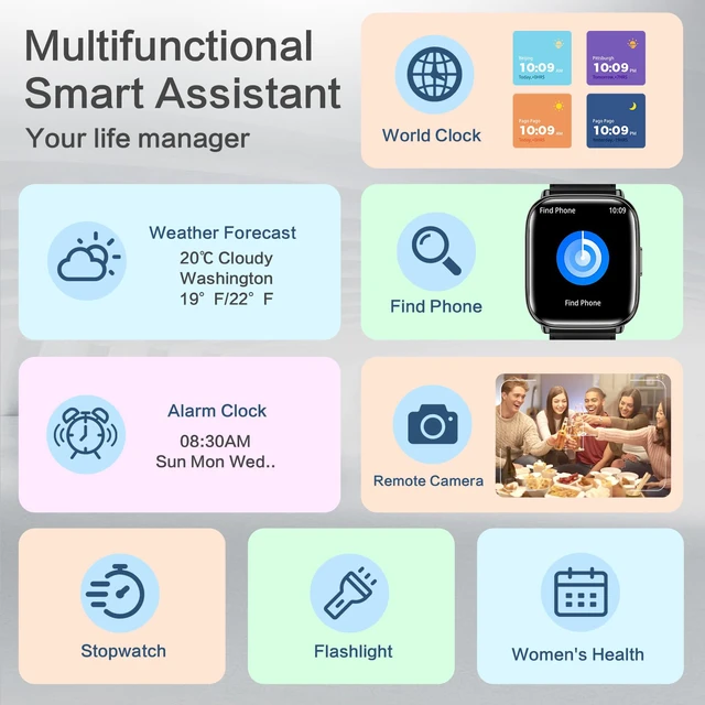 Alt view image 7 of 7 - Black SmartWatch for Women, 1.75" AMOLED & Da GPT AI Make Bluetooth Calls & Use Da Fit App. Track Bp, Heart Rate & Fitness Tracker. Reloj Inteligente Para Mujer (Ios & Android)