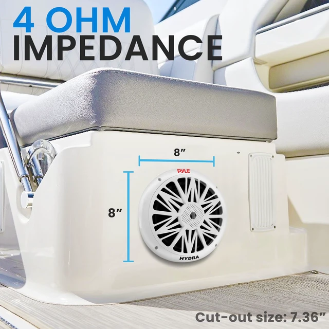 Alt view image 3 of 7 - Marine Speakers, Waterproof, Weather Resistant, 8 Inch Dual, 10 Inch Outer Frame, 300 Watt Power, Poly Carbon Cone, Cloth Surround, Includes Mounting Hardware and Wires, White, PLMR82