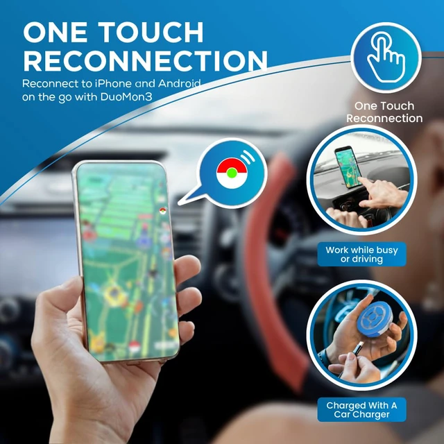 Alt view image 4 of 7 - DuoMon3 Lite 1P/2P Auto Catcher, Auto-Reconnection Hourly (No Pad) Dual Accounts, Poket Go 1-Touch Reconnect, 65ft Bluetooth, IPX7, USB-C & Wireless Charging, App-Controlled Vibration/Sound