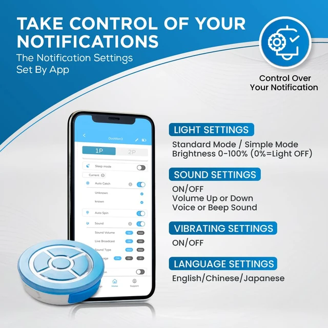 Alt view image 6 of 7 - DuoMon3 Lite 1P/2P Auto Catcher, Auto-Reconnection Hourly (No Pad) Dual Accounts, Poket Go 1-Touch Reconnect, 65ft Bluetooth, IPX7, USB-C & Wireless Charging, App-Controlled Vibration/Sound