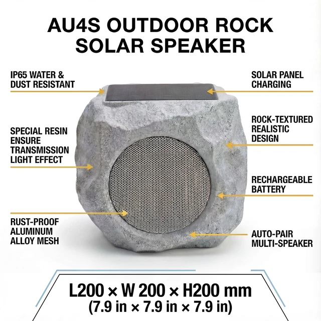 Alt view image 7 of 7 - Solar Powered Outdoor Rock Speaker Bluetooth 4.5 Inch Speakers Peak 40W Deep Bass 22 Hr Playtime Multi-Sync 200 Speakers, Bluetooth 5.4 Stereo 120 FT,IPX65 for Garden Patio Pool (Brown 1PC)