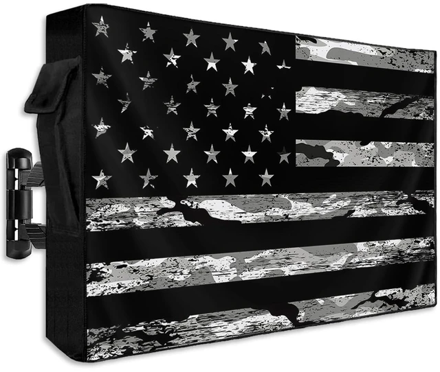 Main image of American Flag Outdoor TV Cover 70 to 75 Inch Weatherproof, Camouflage Black Stripes 600D Oxford TV Covers with Zipper, Vintage US Flag Outside Flat TV Screen Protector Size 68"W x 42"H x 4.5"D