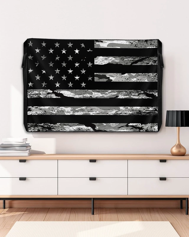 Alt view image 5 of 7 - American Flag Outdoor TV Cover 70 to 75 Inch Weatherproof, Camouflage Black Stripes 600D Oxford TV Covers with Zipper, Vintage US Flag Outside Flat TV Screen Protector Size 68"W x 42"H x 4.5"D