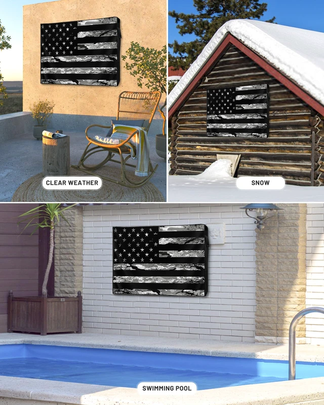 Alt view image 4 of 7 - American Flag Outdoor TV Cover 70 to 75 Inch Weatherproof, Camouflage Black Stripes 600D Oxford TV Covers with Zipper, Vintage US Flag Outside Flat TV Screen Protector Size 68"W x 42"H x 4.5"D