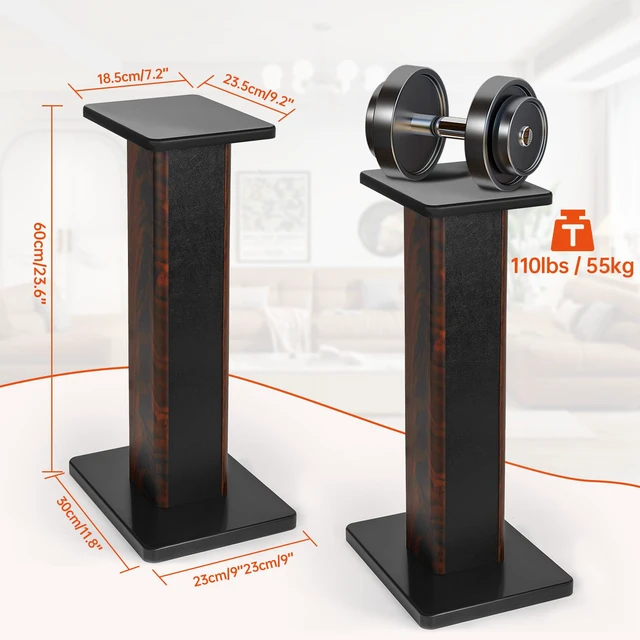 Alt view image 2 of 7 - Pair-24 Inch (60CM)-Wood Speaker Stands, 110lbs Weight Capacity for Home-Cinema HiFi Desktop and Satellite Speakers Monitor Stands, Enhanced Audio Listening Experience for Home Theaters