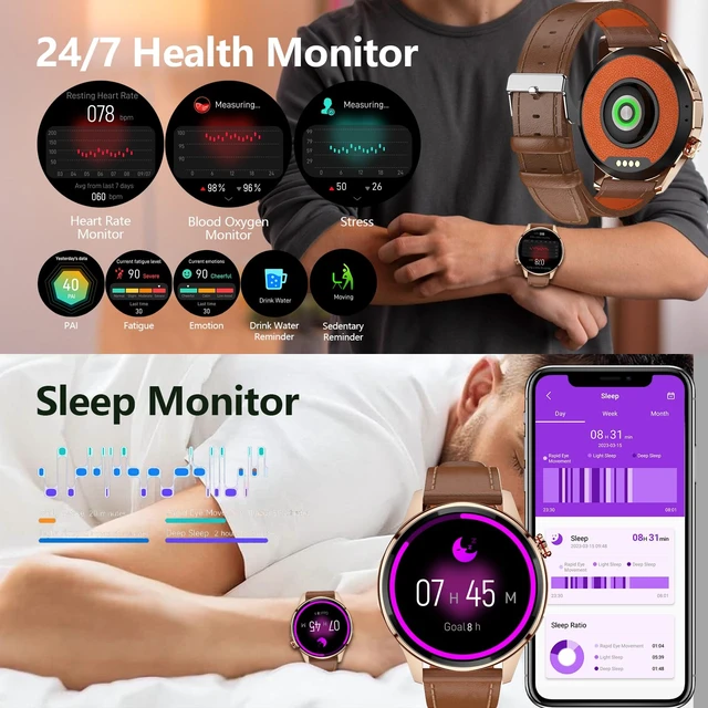 Alt view image 5 of 7 - Smart Watch for Men Built-in GPS(Answer/Make Call/Text), 1.46" AI Smartwatch for Android Phones/iPhone, 100+ Sport Mode Fitness Tracker with Health/Sleep Monitor, Compass/Barometer/Altitude(2 Straps)