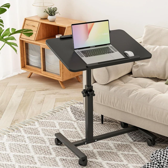 Main image of Laptop Table Mobile Adjustable Height Portable Desk Notebook Swivel PC Computer Rolling Desk with Wheels, Laptop Stand for Couch Bedside Hospital Bed Table