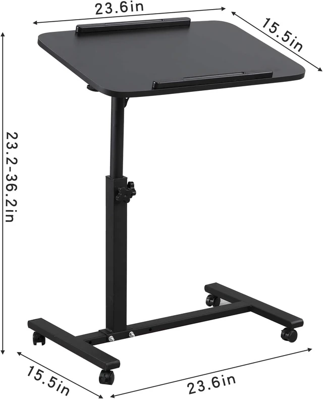 Alt view image 2 of 7 - Laptop Table Mobile Adjustable Height Portable Desk Notebook Swivel PC Computer Rolling Desk with Wheels, Laptop Stand for Couch Bedside Hospital Bed Table