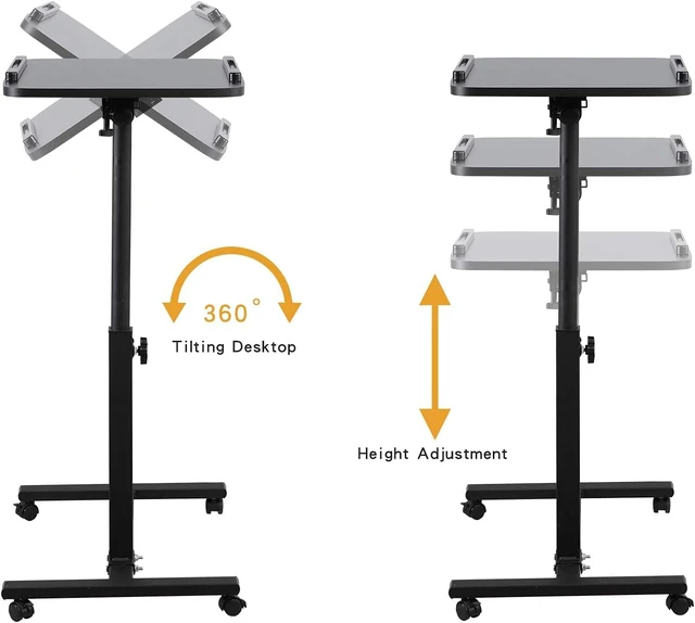 Alt view image 3 of 7 - Laptop Table Mobile Adjustable Height Portable Desk Notebook Swivel PC Computer Rolling Desk with Wheels, Laptop Stand for Couch Bedside Hospital Bed Table