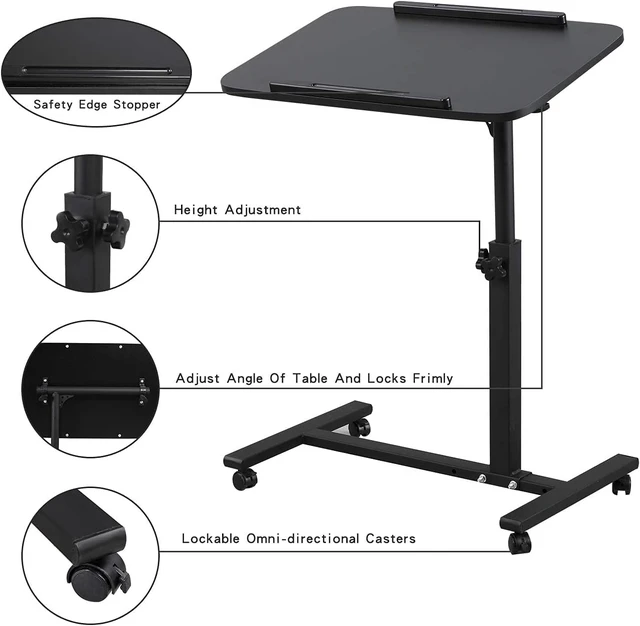 Alt view image 5 of 7 - Laptop Table Mobile Adjustable Height Portable Desk Notebook Swivel PC Computer Rolling Desk with Wheels, Laptop Stand for Couch Bedside Hospital Bed Table