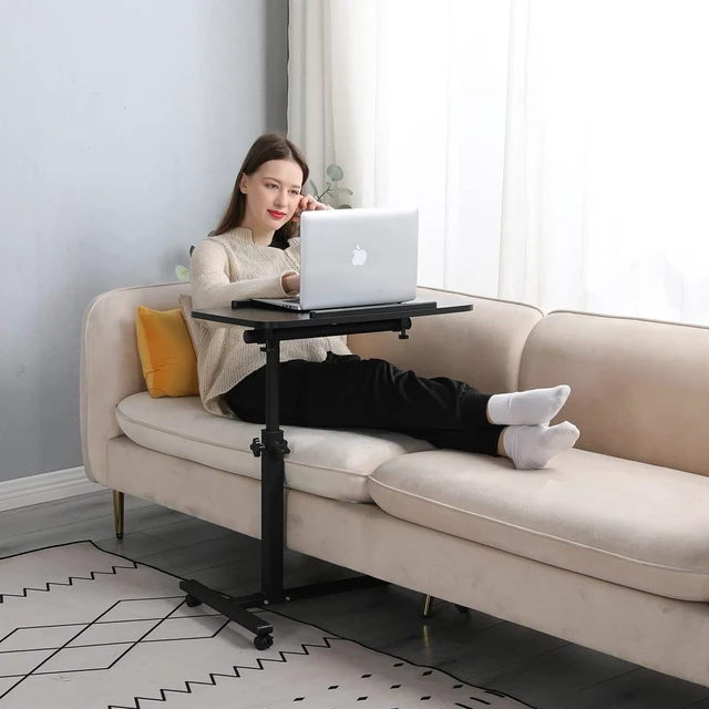 Alt view image 6 of 7 - Laptop Table Mobile Adjustable Height Portable Desk Notebook Swivel PC Computer Rolling Desk with Wheels, Laptop Stand for Couch Bedside Hospital Bed Table