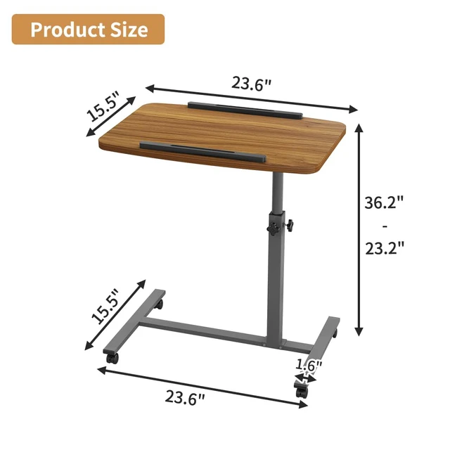 Alt view image 3 of 7 - Laptop Table Mobile Adjustable Height Portable Desk Notebook Swivel PC Computer Rolling Desk with Wheels, Laptop Stand for Couch Bedside Hospital Bed Table