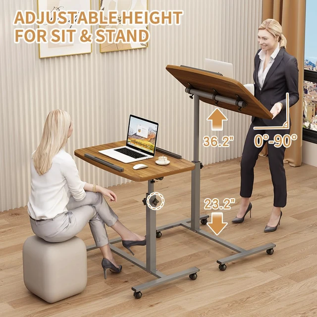 Alt view image 4 of 7 - Laptop Table Mobile Adjustable Height Portable Desk Notebook Swivel PC Computer Rolling Desk with Wheels, Laptop Stand for Couch Bedside Hospital Bed Table